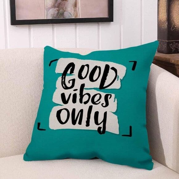 Home Goods | Teal 'Good Vibes Only' Throw Pillow and Case - Picture 4 of 5